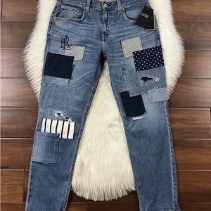Lauren Ralph Lauren Women's Size 4 Patchwork Relaxed Tapered Ankle Denim Jeans